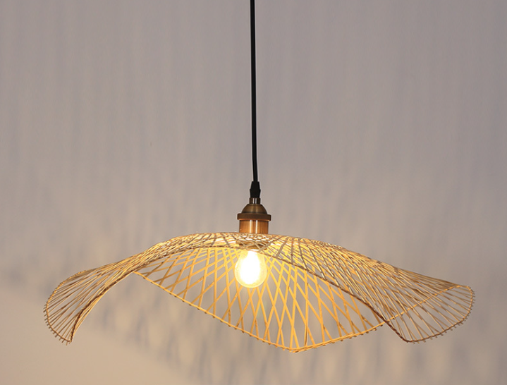 Nordic Woven Pendant Light, Handmade Rattan Leaf Shape Lamp for Dining Room, Bedroom, Cafe