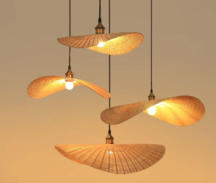 Nordic Woven Pendant Light, Handmade Rattan Leaf Shape Lamp for Dining Room, Bedroom, Cafe