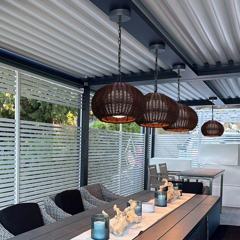 Outdoor Waterproof Rattan Woven Pendant Light Garden Hanging Lamp