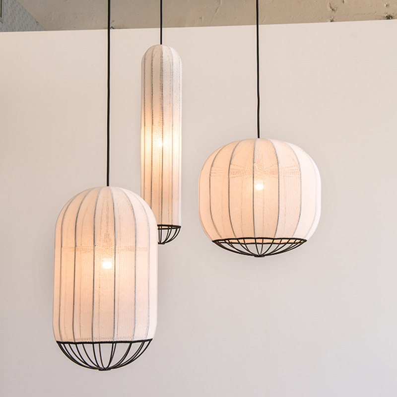 Set of 3 Modern Fabric Pendant Lights - Minimalist Cylinder Lamps