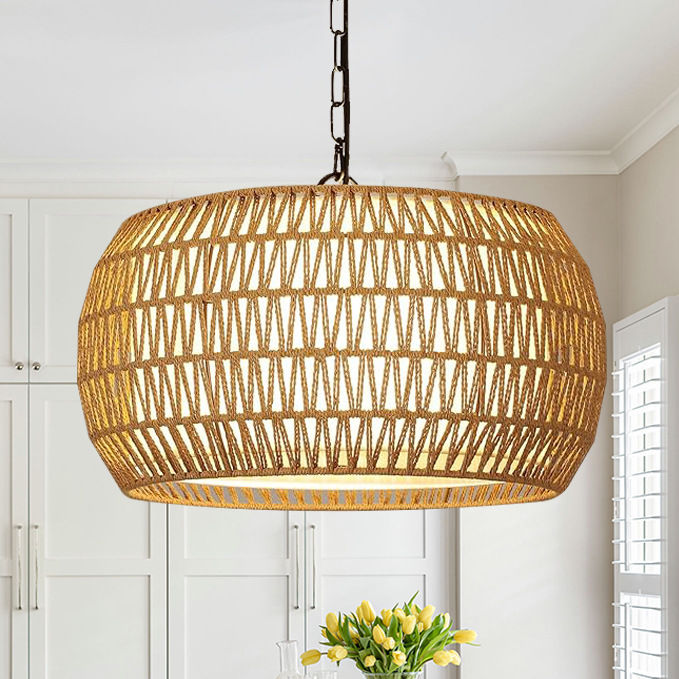 Handwoven Rattan Pendant Light - Modern Boho Ceiling Lamp