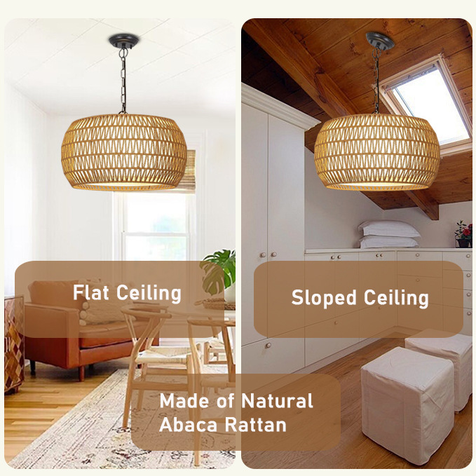 Handwoven Rattan Pendant Light - Modern Boho Ceiling Lamp