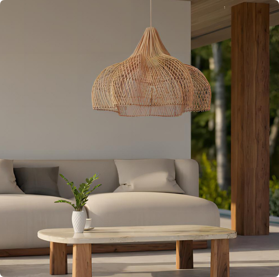 Handmade Rattan Woven Chandelier for Hotel & Restaurant Projects – Natural Pendant Light