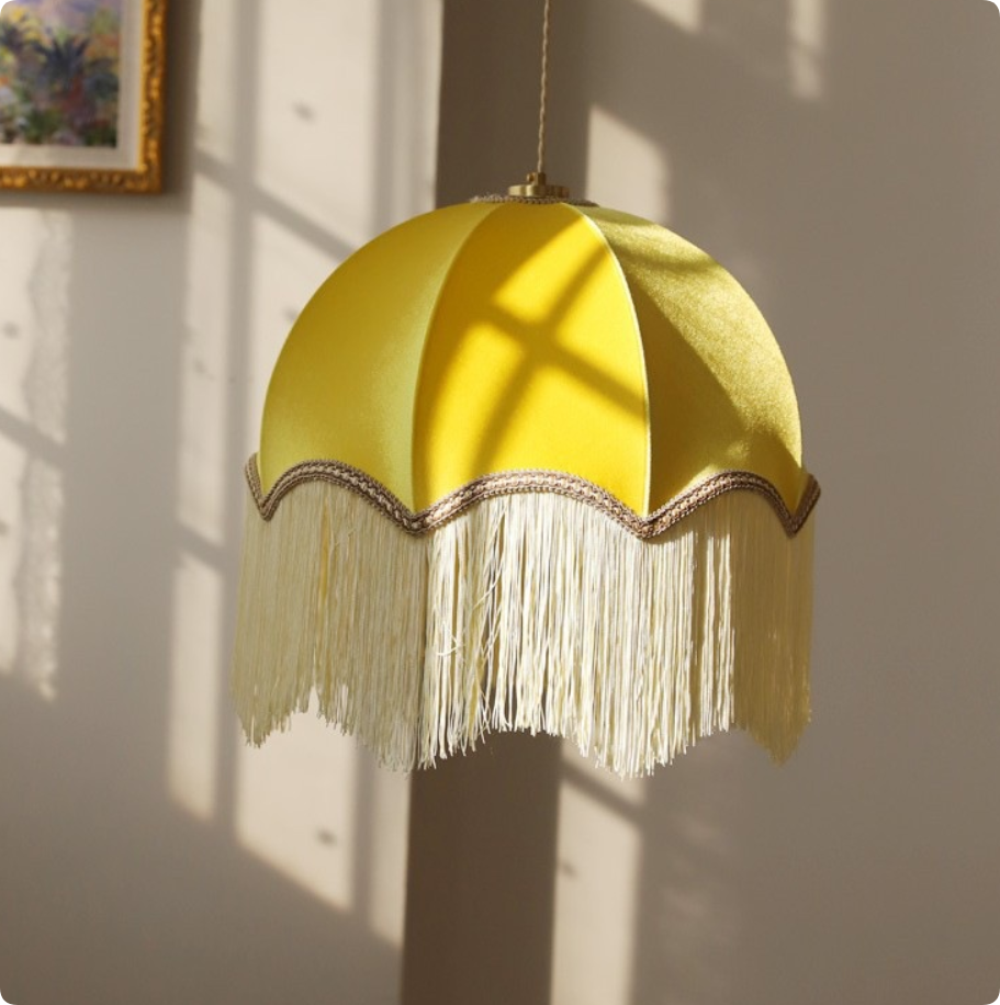Vintage Fringe Pendant Light Boho Fabric Hanging Lamp Shade