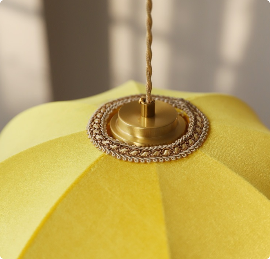 Vintage European Yellow Fringe Fabric Pendant Lamp for Home Bedroom Living Room Decoration