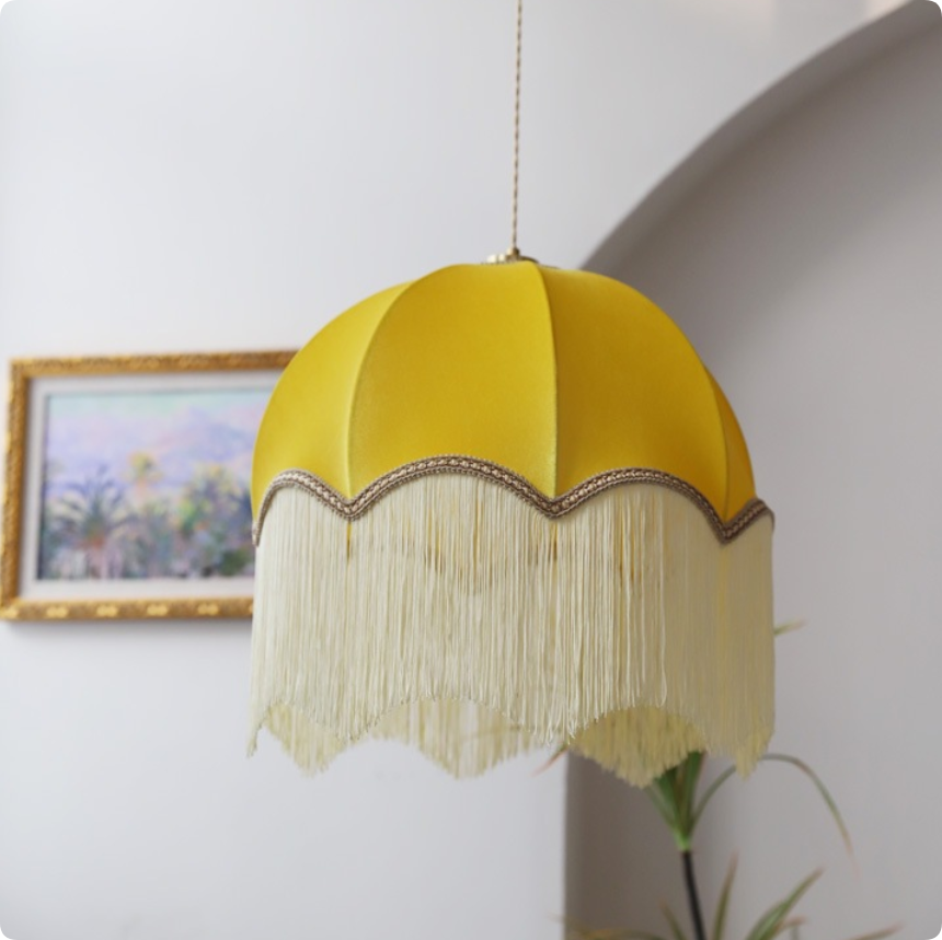 Vintage Fringe Pendant Light Boho Fabric Hanging Lamp Shade