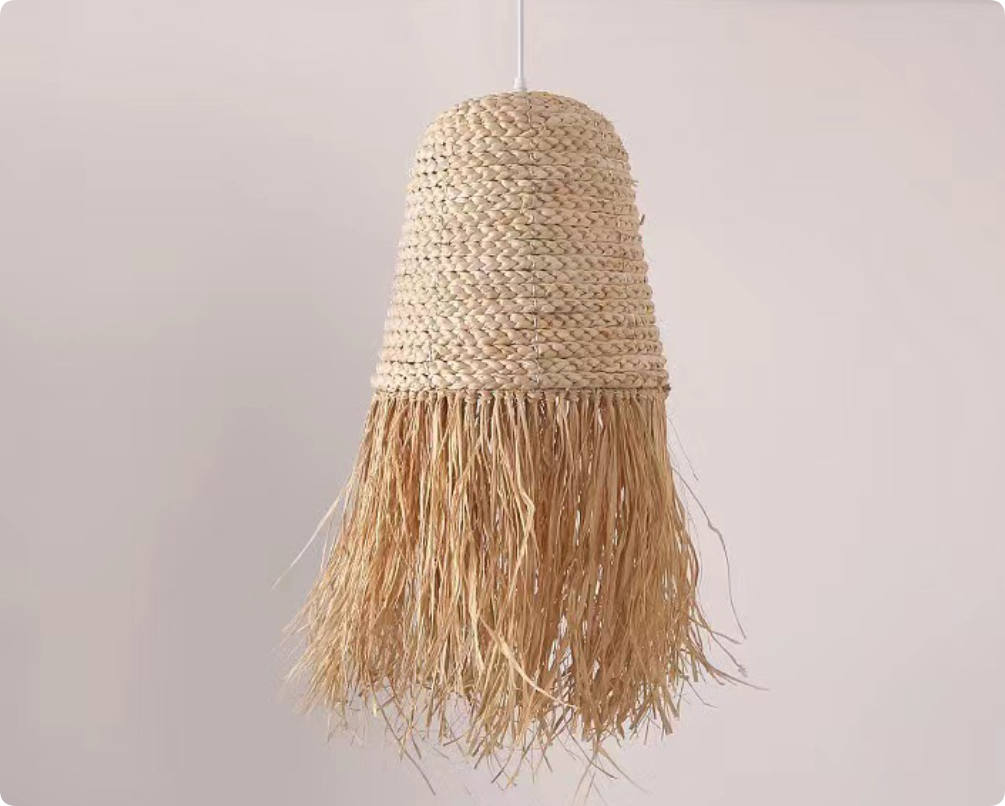 Boho Handmade Woven Rattan Pendant Light with Fringe for Living Room, Bedroom, or Cafe