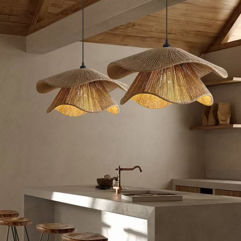 Handmade Rattan Rope Woven Pendant Light Rustic Ceiling Hanging Lamp