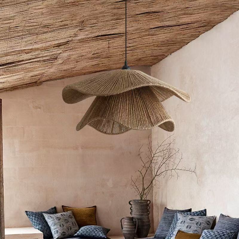 Handmade Rattan Rope Woven Pendant Light Rustic Ceiling Hanging Lamp