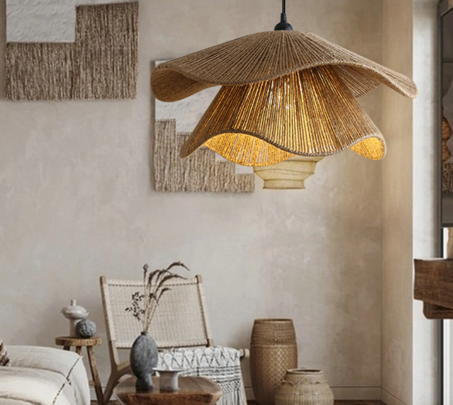 Handmade Rattan Rope Woven Pendant Light Rustic Ceiling Hanging Lamp