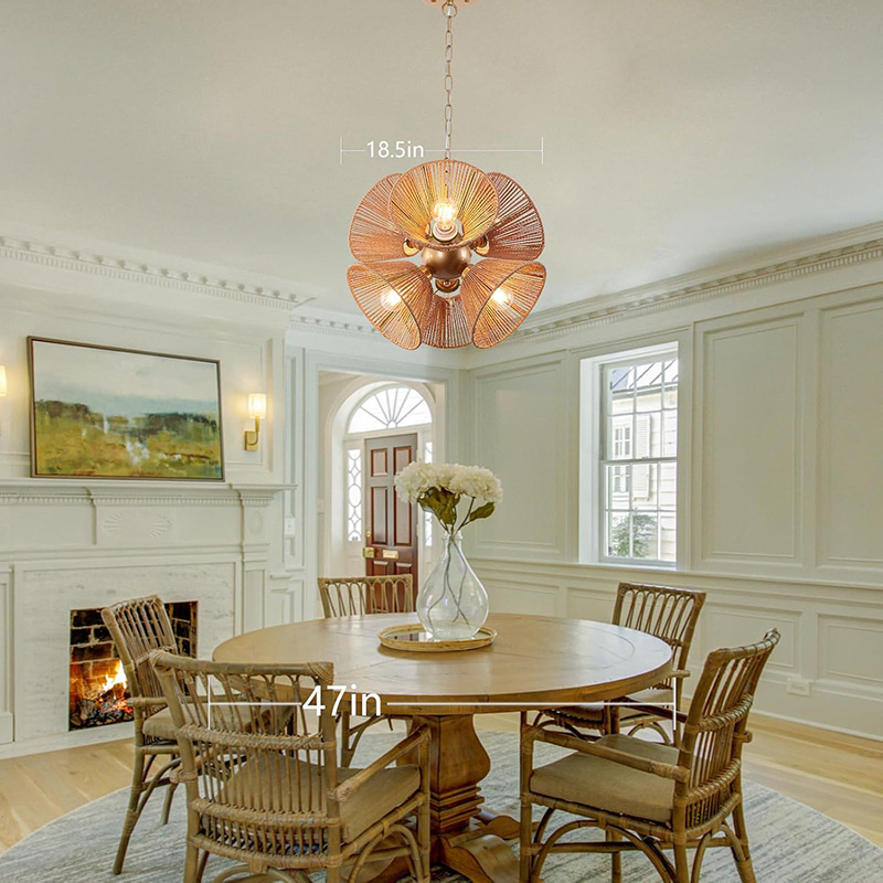 Handwoven Rustic Rattan Cone Pendant Light Vintage Natural Hanging Lamp for Restaurant Hotel Cafe