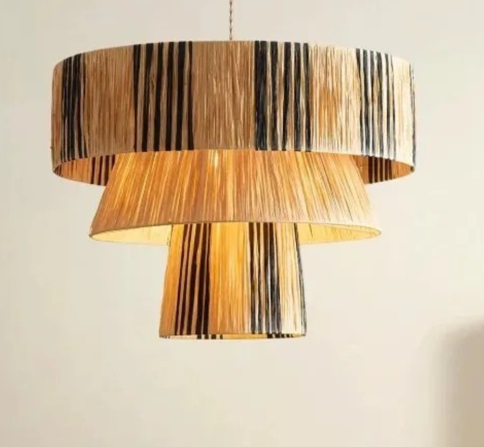 Japanese Wabi-Sabi Raffia Pendant Light Handmade Boho Dining Table Hanging Lamp Designer Fixture