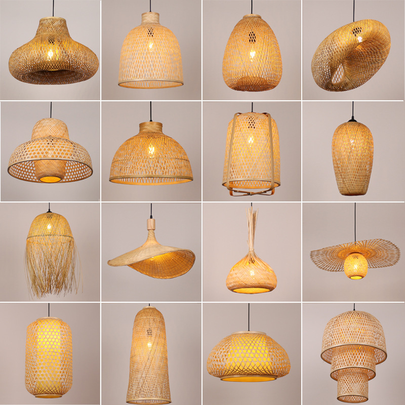 Handwoven Bamboo Pendant Light Shade Rustic Rattan Hanging Lamp Cover