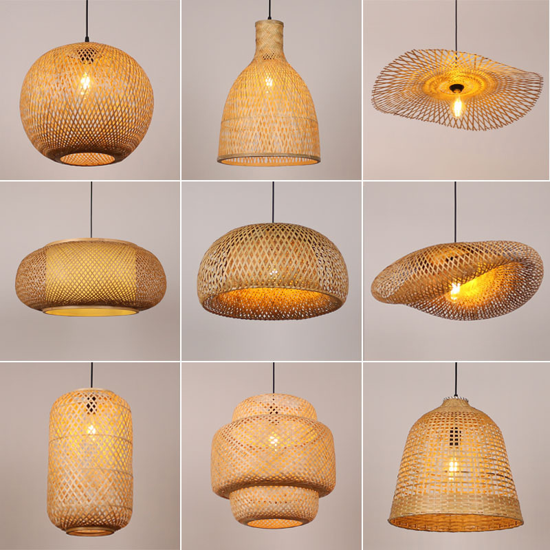 Handwoven Bamboo Pendant Light Shade Rustic Rattan Hanging Lamp Cover