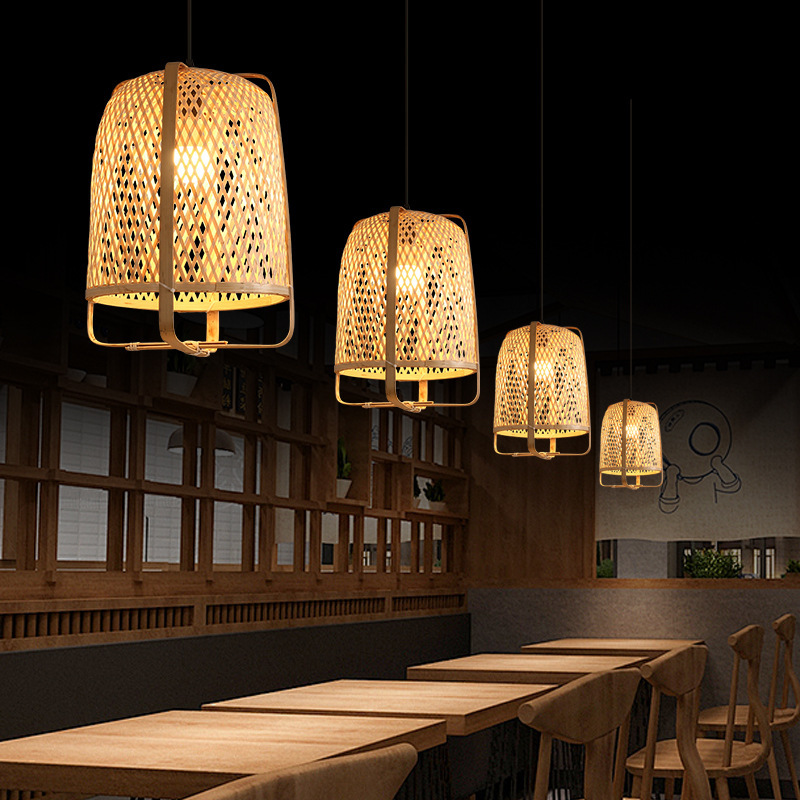 Handwoven Bamboo Pendant Light Shade Rustic Rattan Hanging Lamp Cover