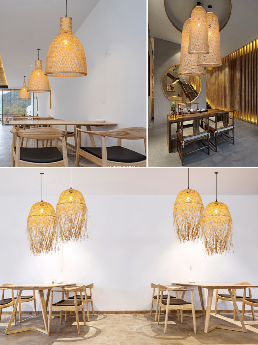 Handwoven Bamboo Pendant Light Shade Rustic Rattan Hanging Lamp Cover