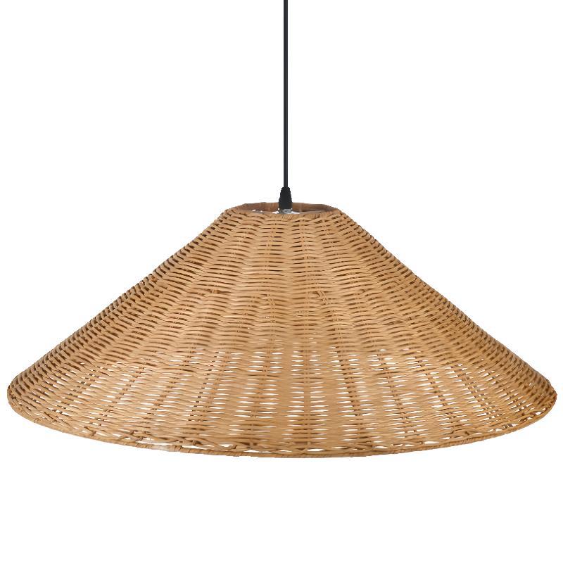 Handwoven Rattan Pendant Light Shade – Boho Rustic Hanging Ceiling Lamp