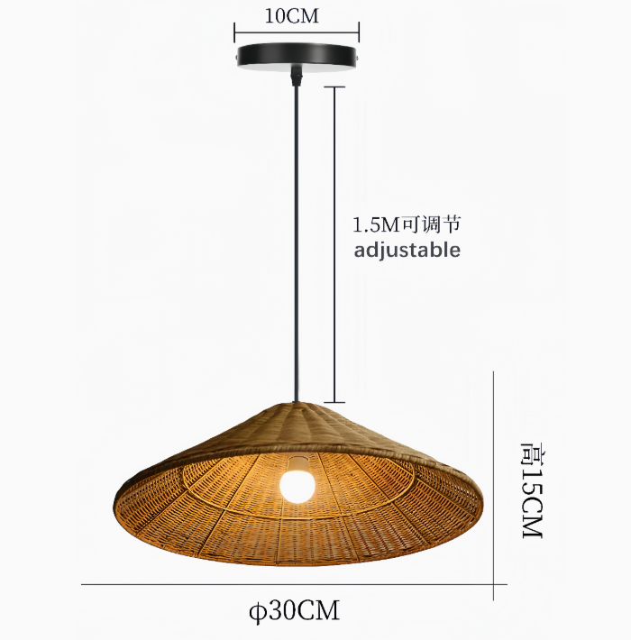 Handwoven Rattan Pendant Light Shade – Boho Rustic Hanging Ceiling Lamp