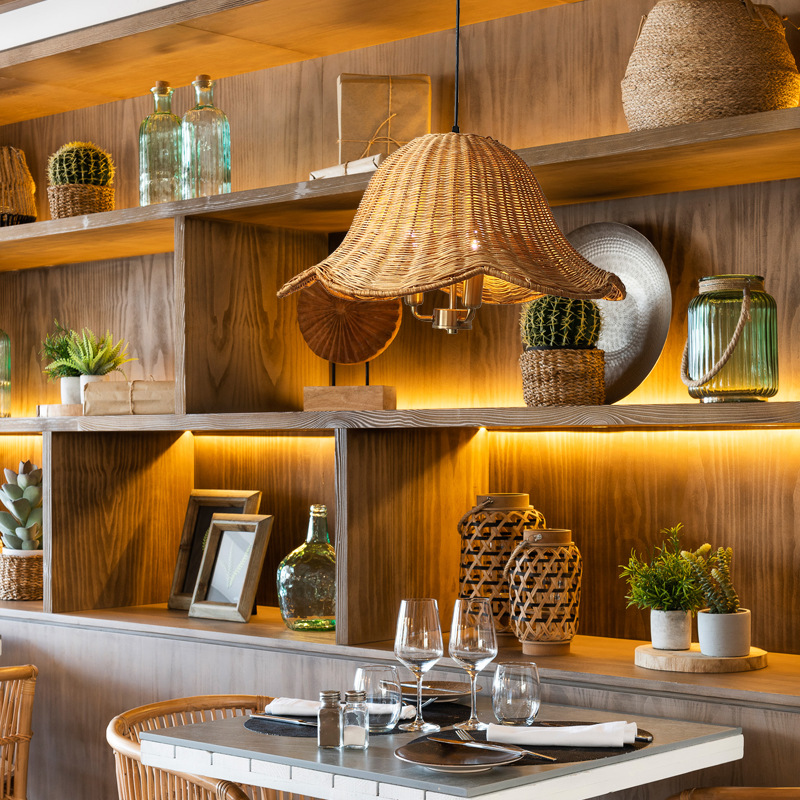 Vintage Woven Rattan Pendant Light with Scalloped Lampshade