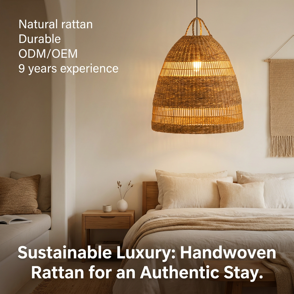 Handwoven Natural Rattan Pendant Light Boho Hanging Ceiling Lamp for Bedroom Living Room Hotel Decor