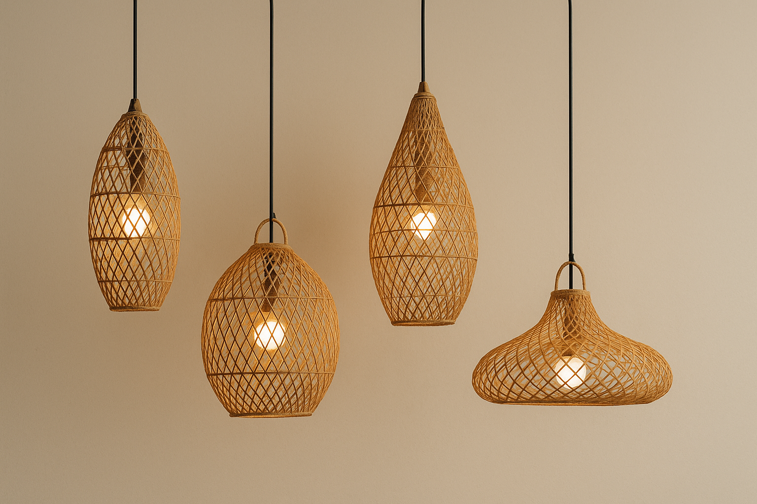 Handwoven Natural Rattan Pendant Light Boho Hanging Ceiling Lamp for Bedroom Living Room Hotel Decor
