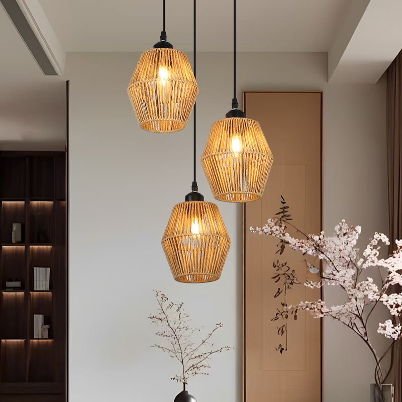 Handmade Rattan Pendant Light Set – Boho Hanging Ceiling Lamps (Set of 5 Styles)
