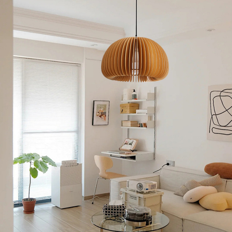 Modern Polywood Pendant Light for Dining Room – Nordic Style Wooden Hanging Lamp