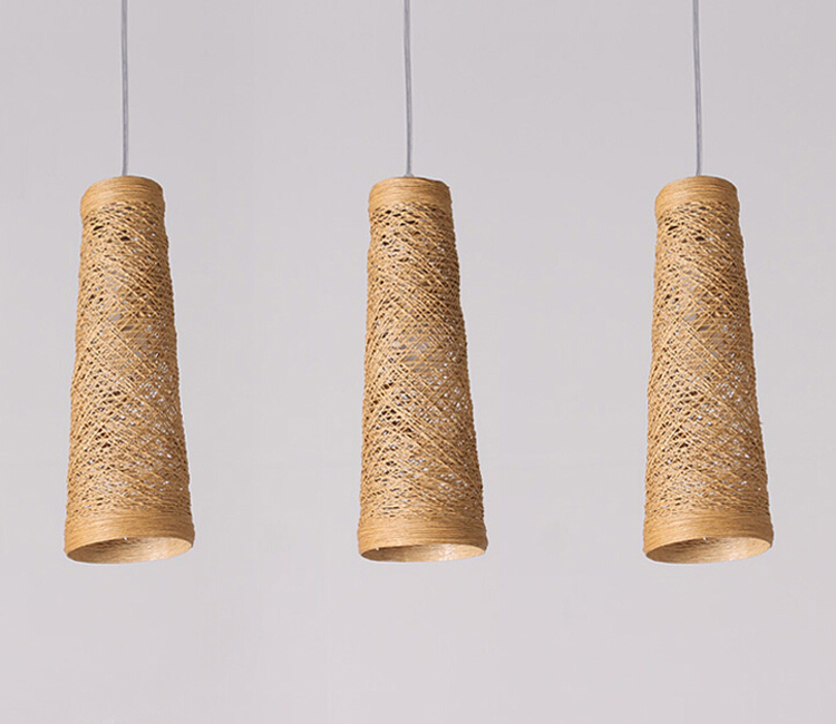 Handmade Woven Rattan Pendant Light – Rustic Cone-Shaped Hanging Lamp for Dining & Commercial Spaces