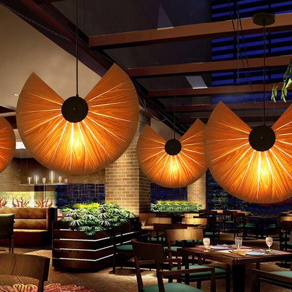 Modern Fan-Shaped Pendant Light – Artistic Pleated Fabric Ceiling Lamp for Living Room and Bar