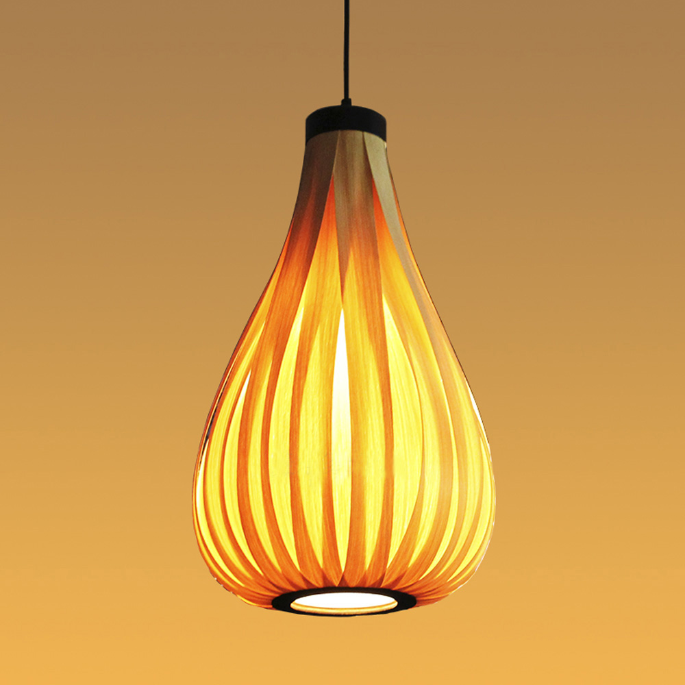Handwoven Wooden Veneer Pendant Light for Hotels and Dining Spaces