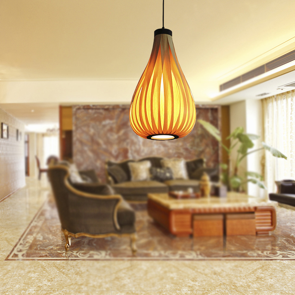 Handwoven Wooden Veneer Pendant Light for Hotels and Dining Spaces