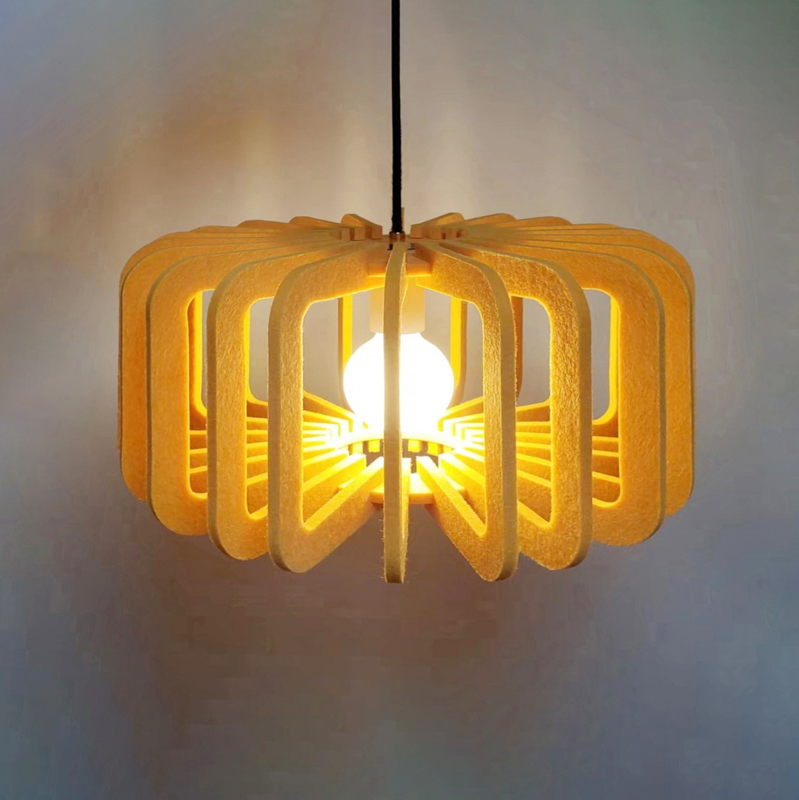 Handmade Felt Pendant Light – Custom Rustic Acoustic Lamp for Restaurants and Dining Rooms