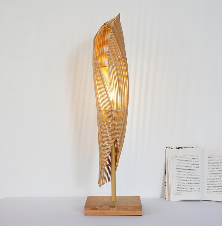 Natural Bamboo Leaf Floor Lamp – Handcrafted Minimalist Lighting