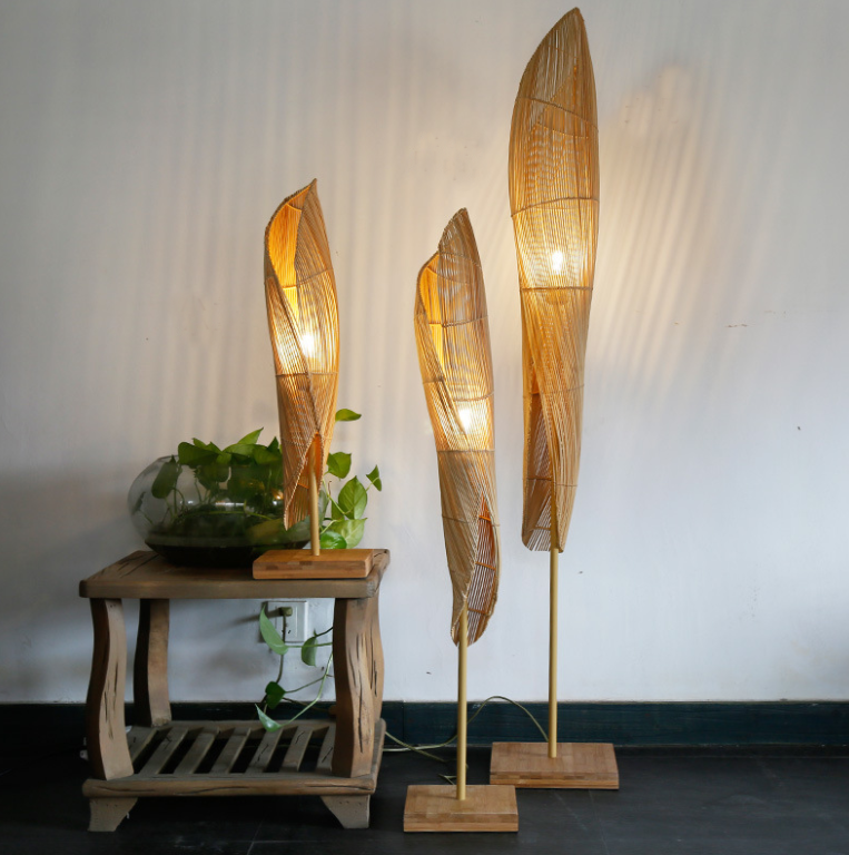 Natural Bamboo Leaf Floor Lamp – Handcrafted Minimalist Lighting
