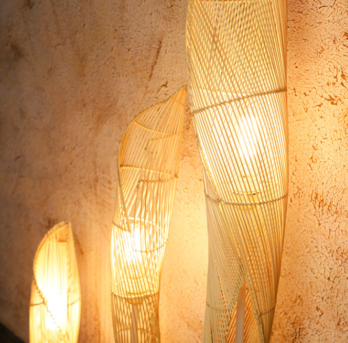 Natural Bamboo Leaf Floor Lamp – Handcrafted Minimalist Lighting