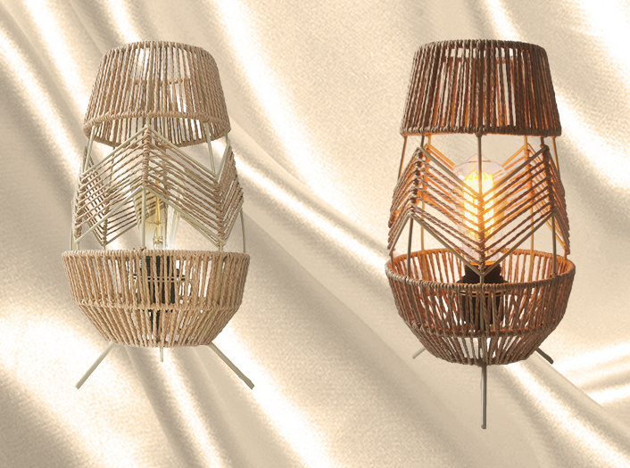 Modern Bohemian Handwoven Rattan Table Lamp - Warm Ambient Light for Living Room, Bedroom, Cafe
