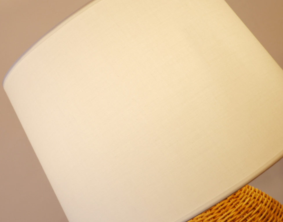 Handwoven Rattan Table Lamp with Fabric Shade