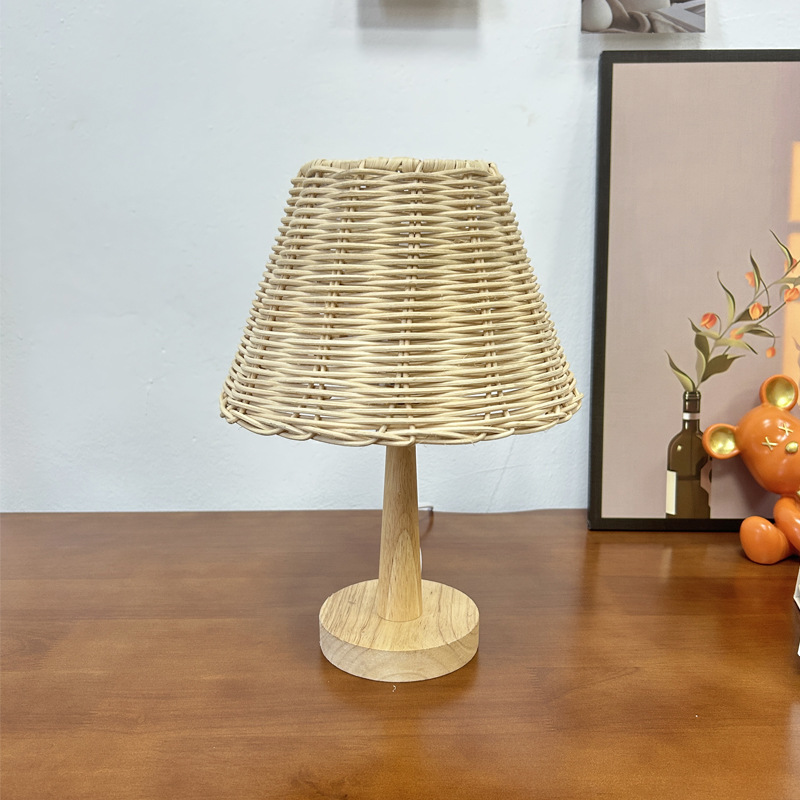 Modern Minimalist Woven Table Lamp – Black Metal Stand with Bamboo Lampshade