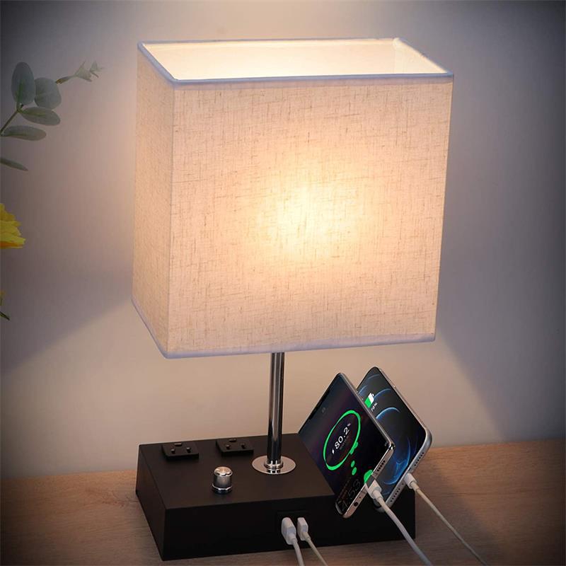 Minimalist Wooden Table Lamp with Fabric Shade – Warm Light for Bedroom & Living Room