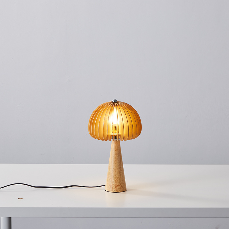 Modern Wooden Base Table Lamp with Bamboo Shade for Bedroom, Hotels & Commercial Interiors