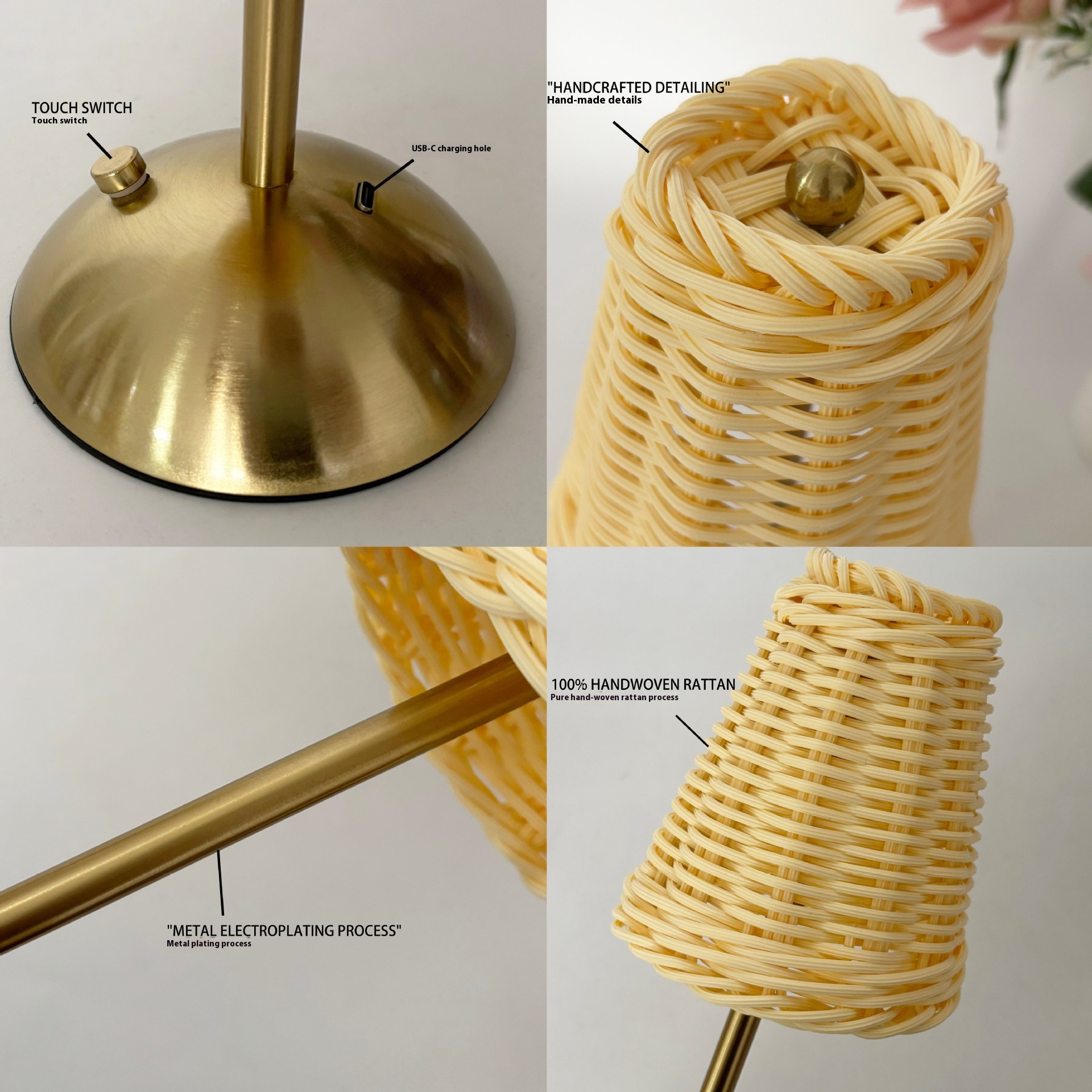 Handwoven Rattan Touch Control Rechargeable Ambient Table Lamp