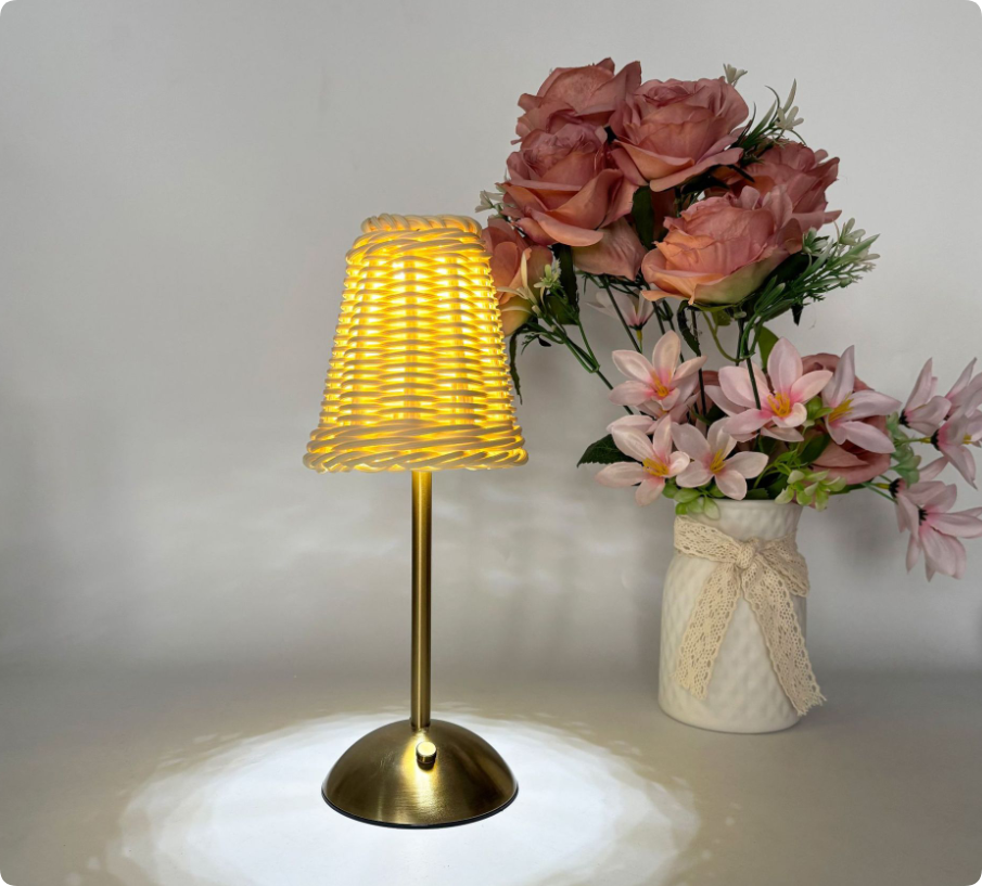 Handwoven Rattan Touch Control Rechargeable Ambient Table Lamp