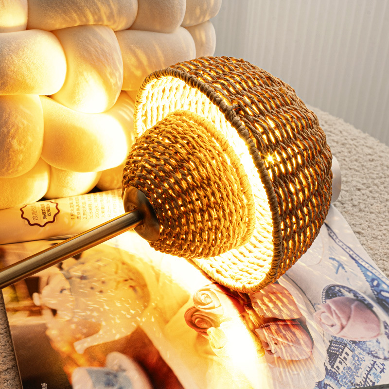 Handwoven Rattan Indoor Table Lamp with Warm Ambient Light