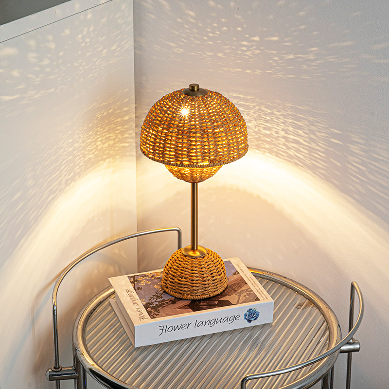 Handwoven Rattan Indoor Table Lamp with Warm Ambient Light
