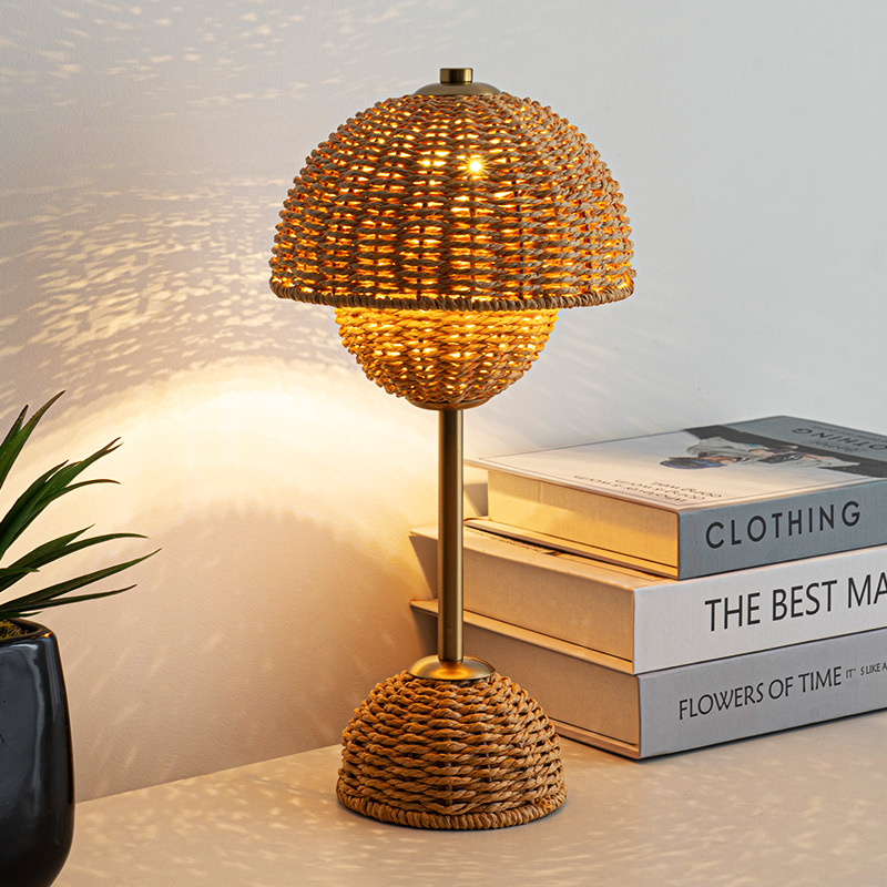 Handwoven Rattan Indoor Table Lamp with Warm Ambient Light