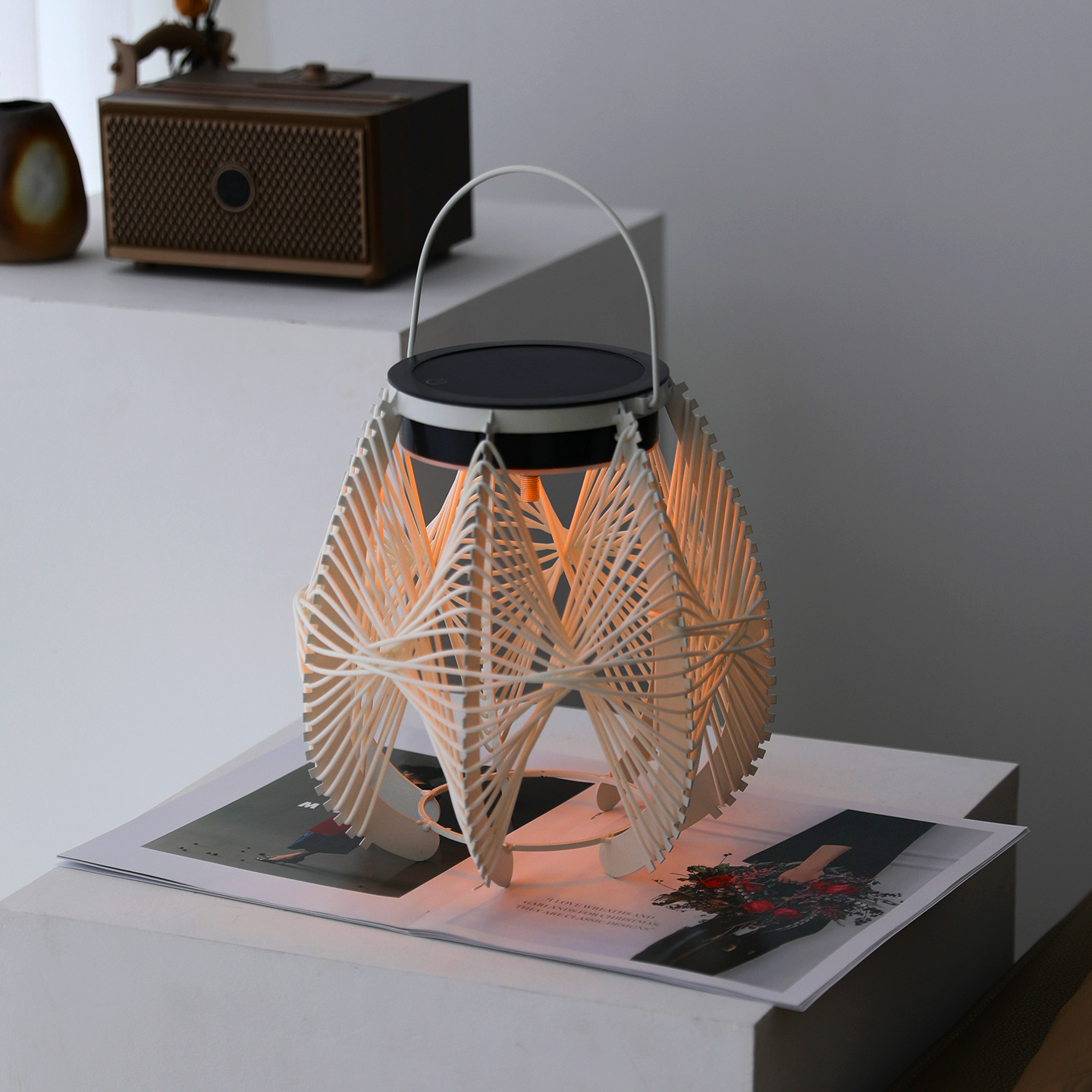 Solar Powered Woven Rattan Outdoor Table Lamp with Handle