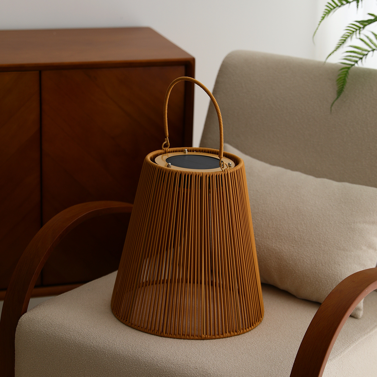 Portable Solar Woven Garden Table Lamp with Handle