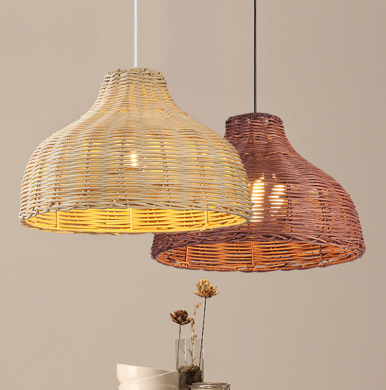 Natural Rattan Dome Pendant Light – Handwoven Ceiling Lamp for Restaurants and Commercial Spaces
