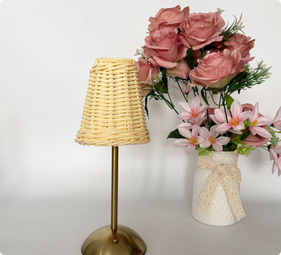 Handwoven Rattan Touch Control Rechargeable Ambient Table Lamp