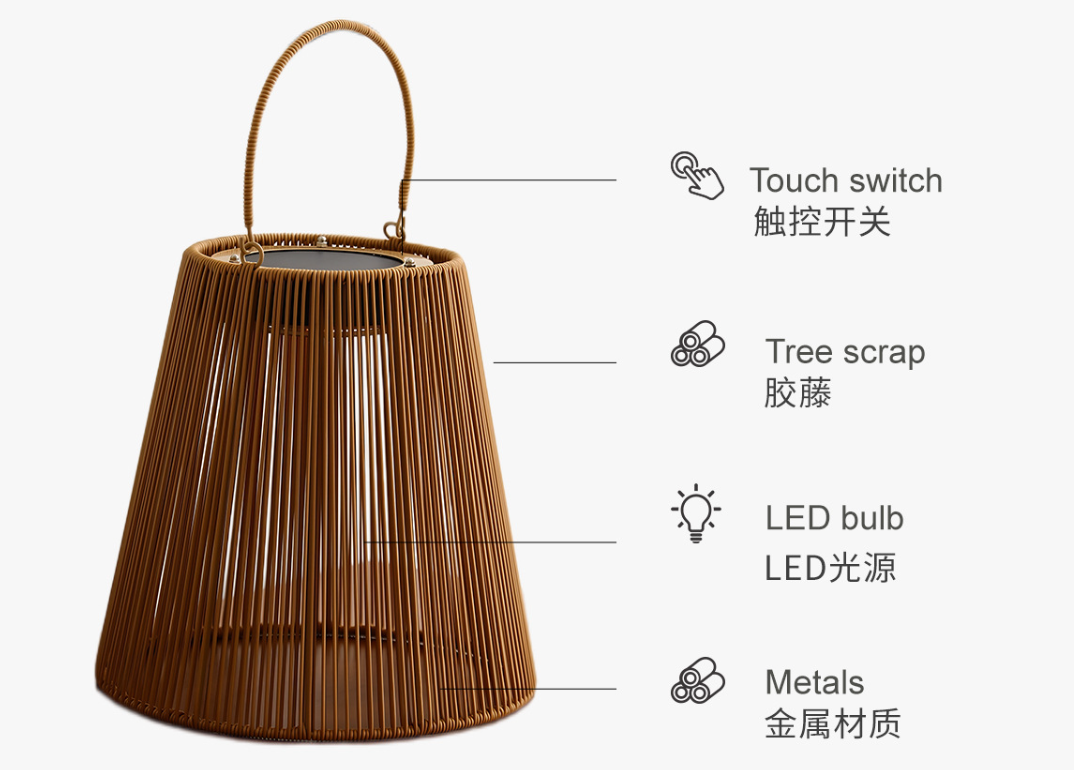 Portable Solar Woven Garden Table Lamp with Handle